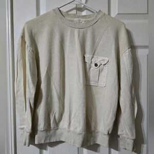 t.la Anthropologie Mixed Fabric Crewneck Sweatshirt, Cream/Off-White, EUC!
